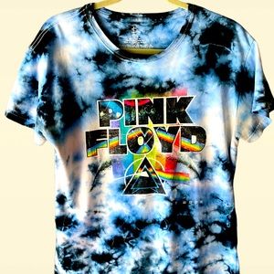 Pink Floyd Tie Dye Shirt with Neon Pink Floyd Graphic. Women’s Girlie Size XL